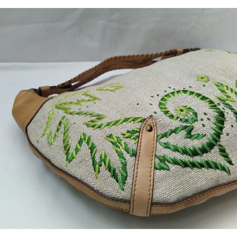 Cole Haan Multicolor Canvas Leather Trim Floral Zipper Closure Hobo Shoulder Bag